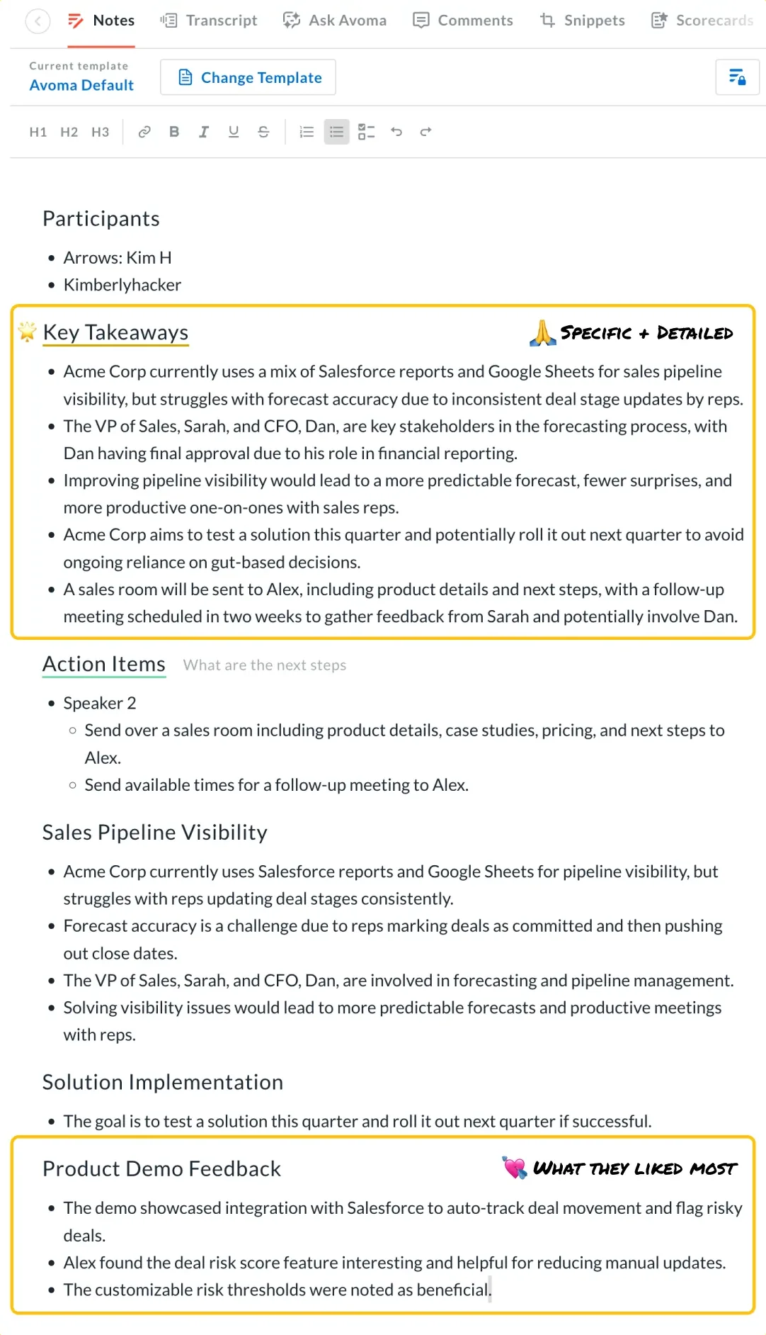 Full notes from Avoma
