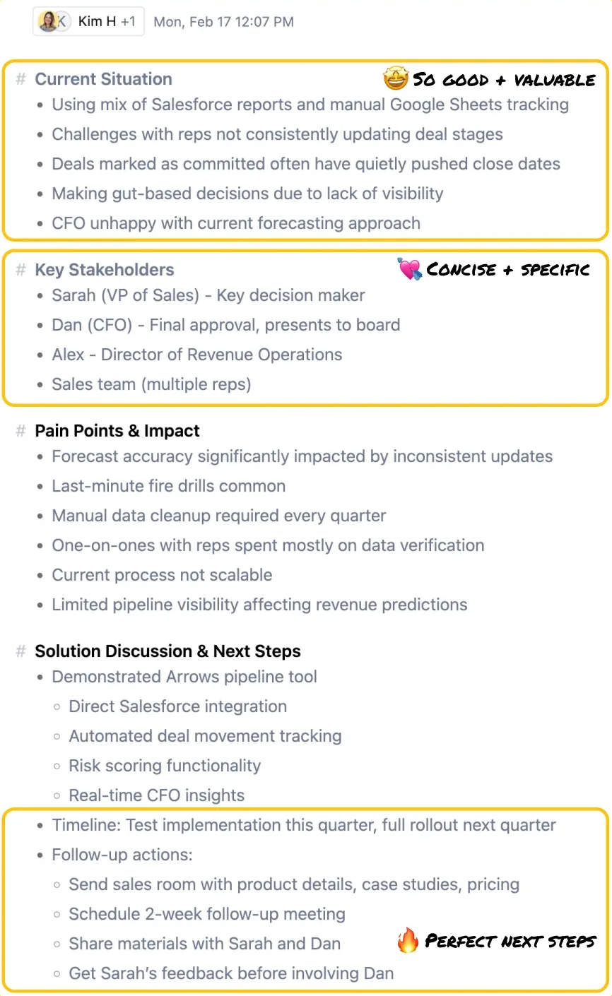 Full notes from Granola