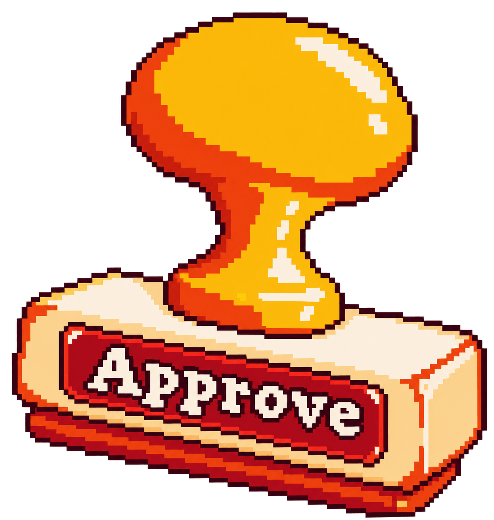 Oversized yellow approval stamp